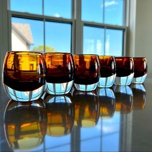 Set of 6 Crate and Barrel Diva Heavy Glass Votives in Topaz, made in Poland